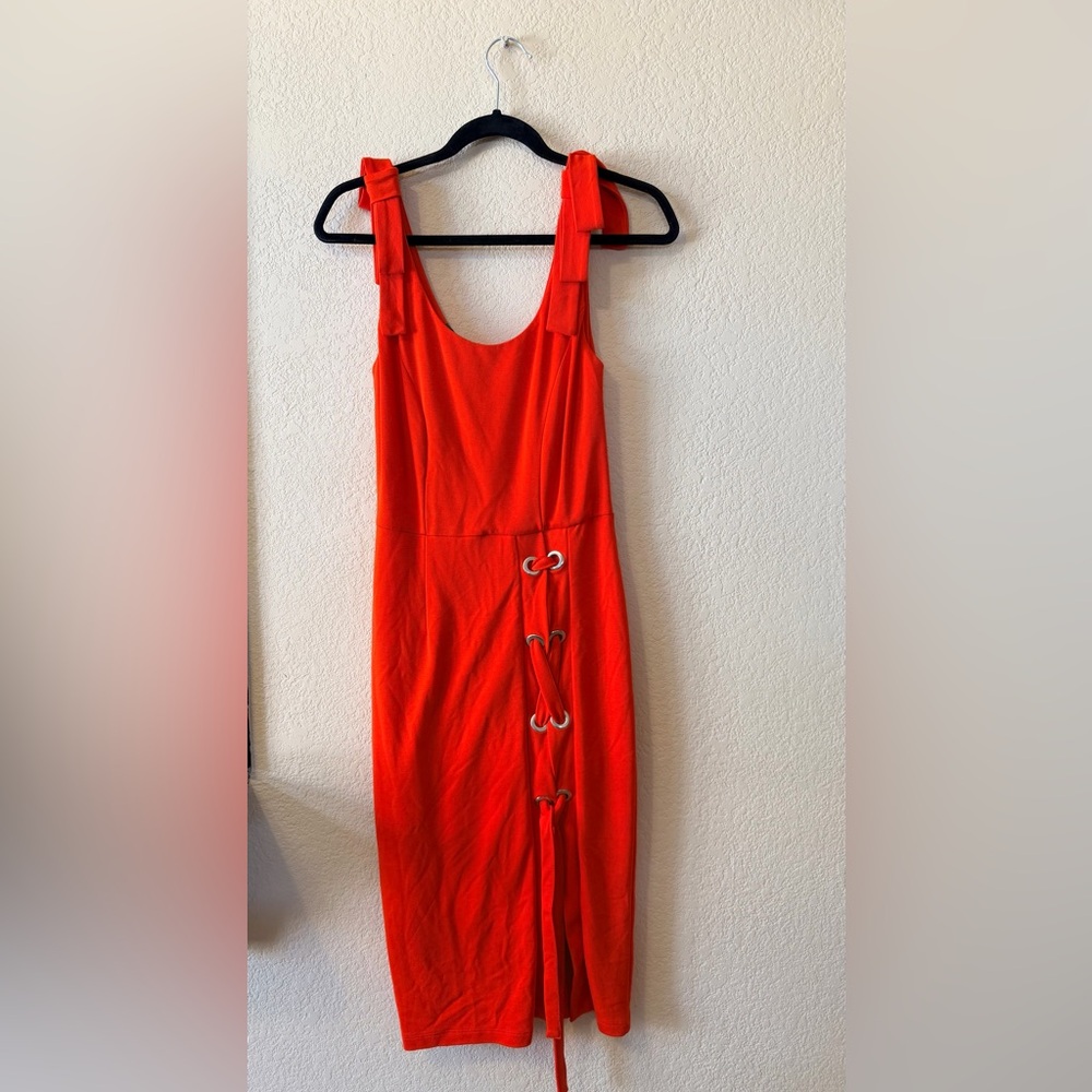 VENUS Bright Orange Tie-Shoulder Midi Dress - Picture 8 of 9